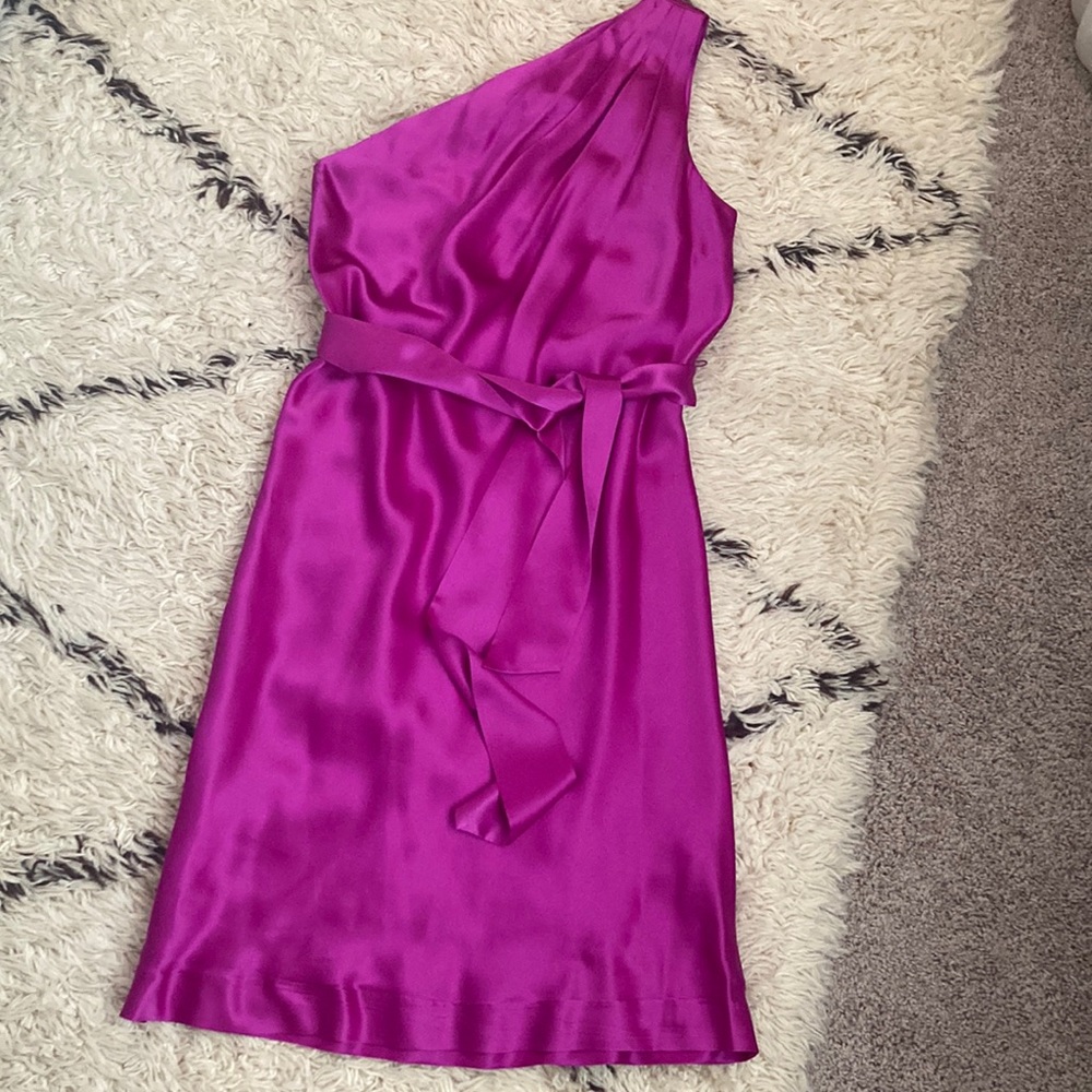 Silk one shoulder dress in fuchsia/magenta/hot pink